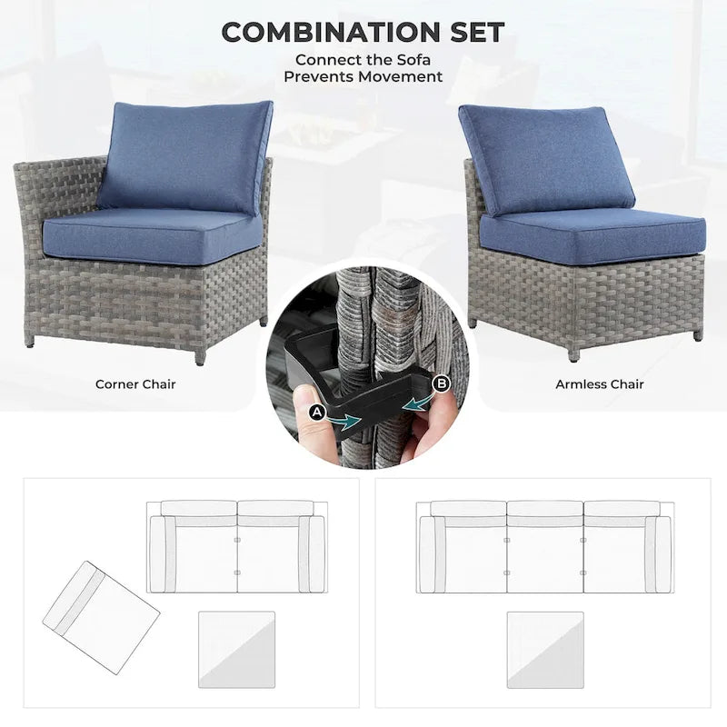 Ensemble de mobilier d'extérieur HOOOWOOO 7 pièces en rotin synthétique avec fauteuil à bascule pivotant