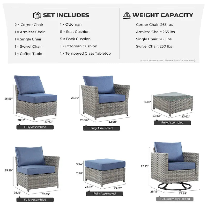 Ensemble de mobilier d'extérieur HOOOWOOO 7 pièces en rotin synthétique avec fauteuil à bascule pivotant