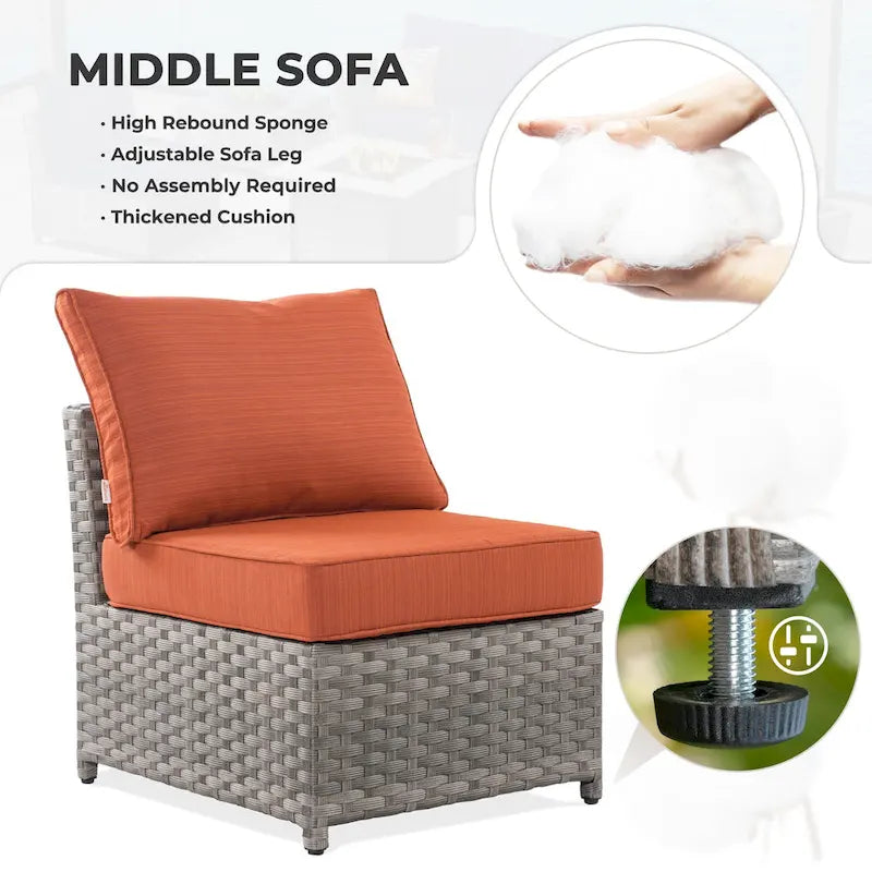 Ensemble de mobilier d'extérieur HOOOWOOO 7 pièces en rotin synthétique avec fauteuil à bascule pivotant