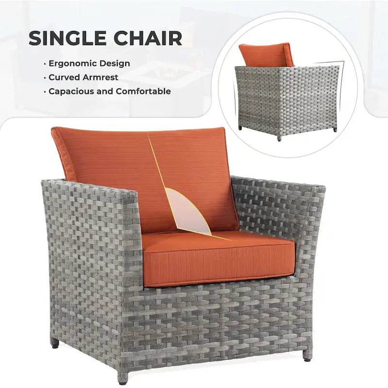 Ensemble de mobilier d'extérieur HOOOWOOO 7 pièces en rotin synthétique avec fauteuil à bascule pivotant