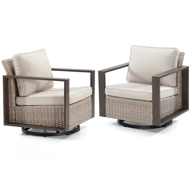 Fauteuil à bascule d'extérieur Cozywor en osier 2 pièces avec structure métallique et coussins