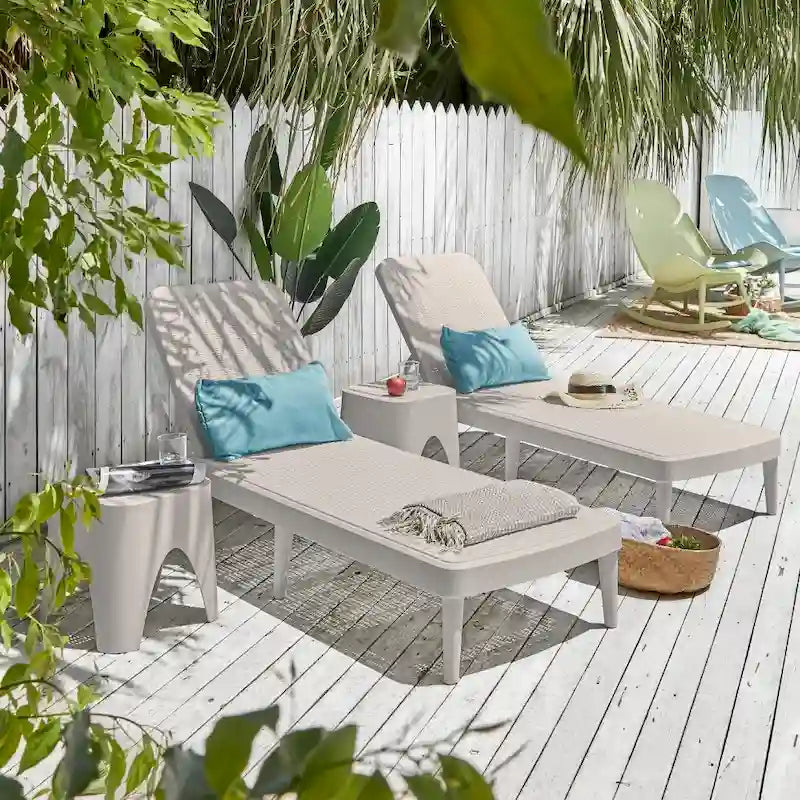 Tahiti Resin Outdoor Chaise Lounge Set With 2 Side Tables