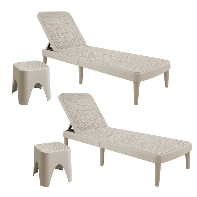 Ensemble chaise longue d'extérieur en résine Tahiti avec 2 tables d'appoint