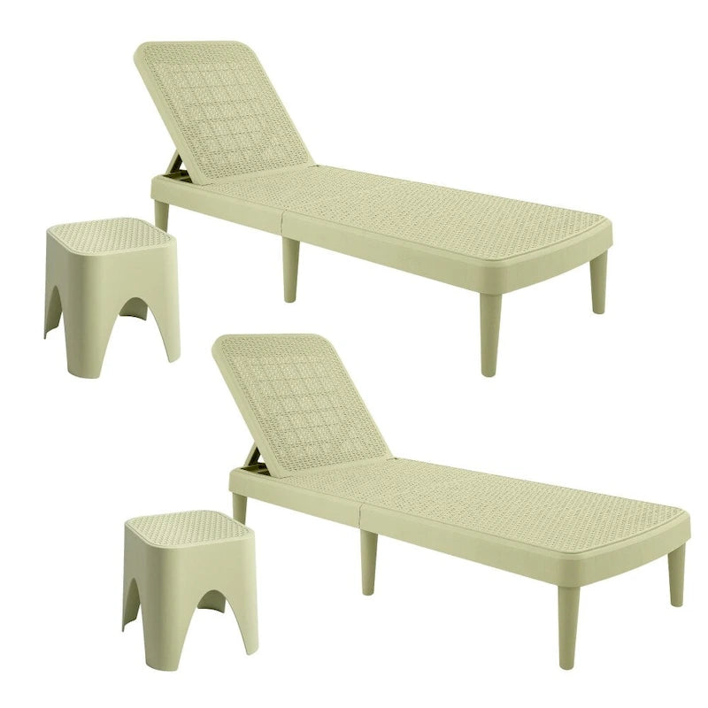 Ensemble chaise longue d'extérieur en résine Tahiti avec 2 tables d'appoint