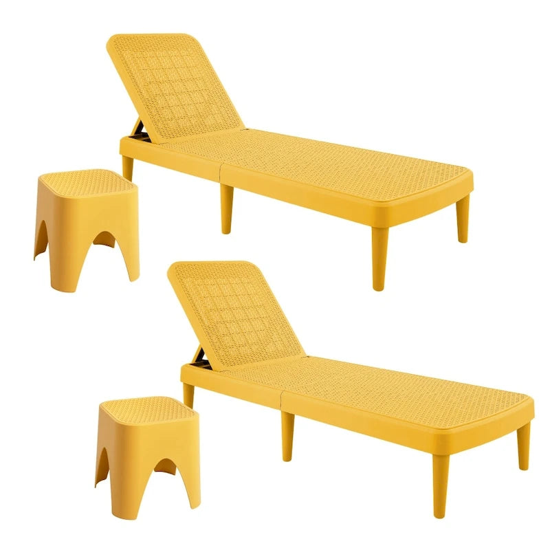 Ensemble chaise longue d'extérieur en résine Tahiti avec 2 tables d'appoint