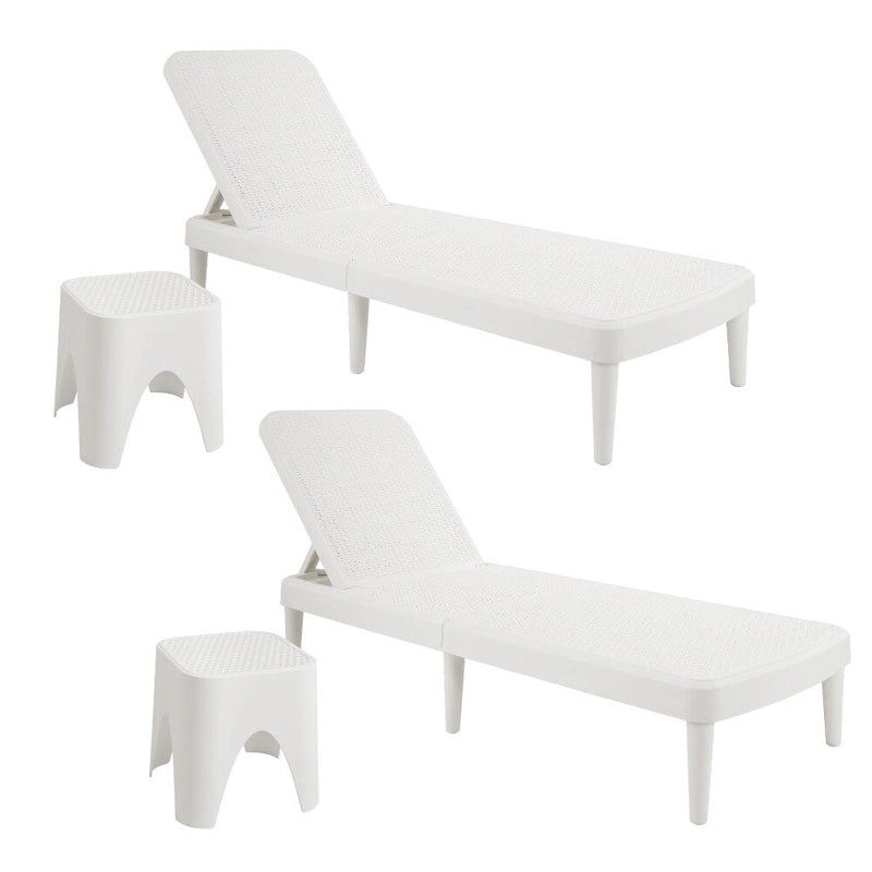 Ensemble chaise longue d'extérieur en résine Tahiti avec 2 tables d'appoint