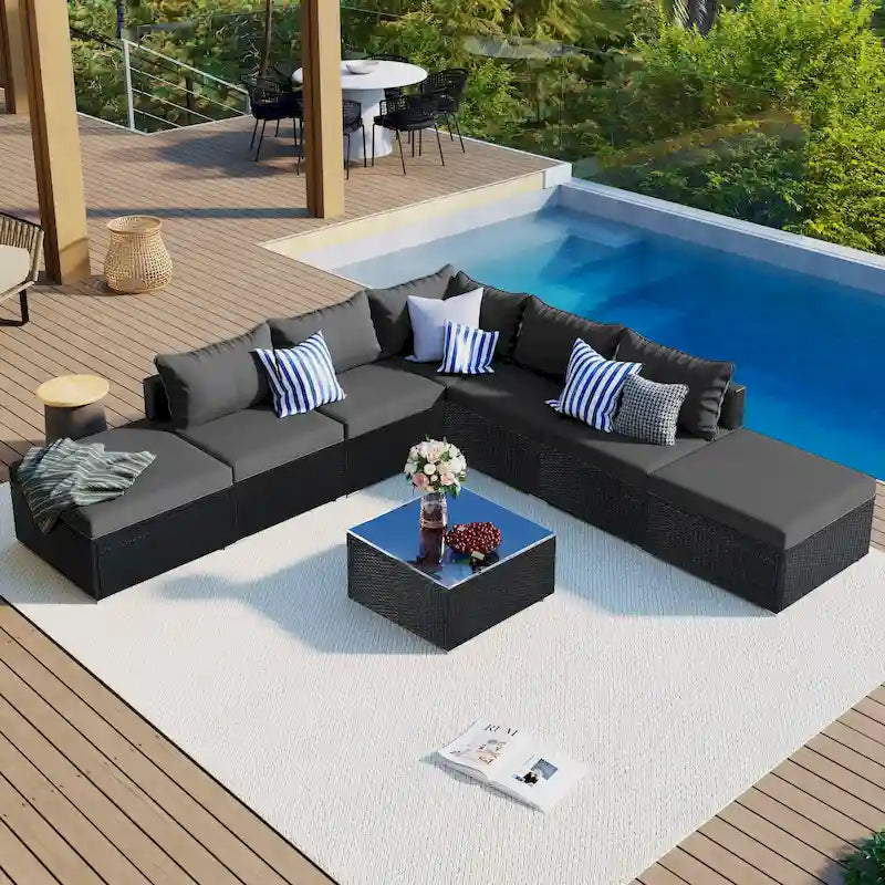 Ensemble de canapés de jardin en osier 8 pièces avec coussins et table basse