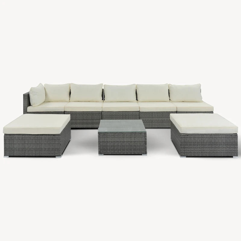 Ensemble de canapés de jardin en osier 8 pièces avec coussins et table basse