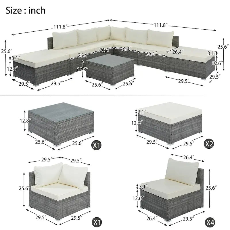 Ensemble de canapés de jardin en osier 8 pièces avec coussins et table basse