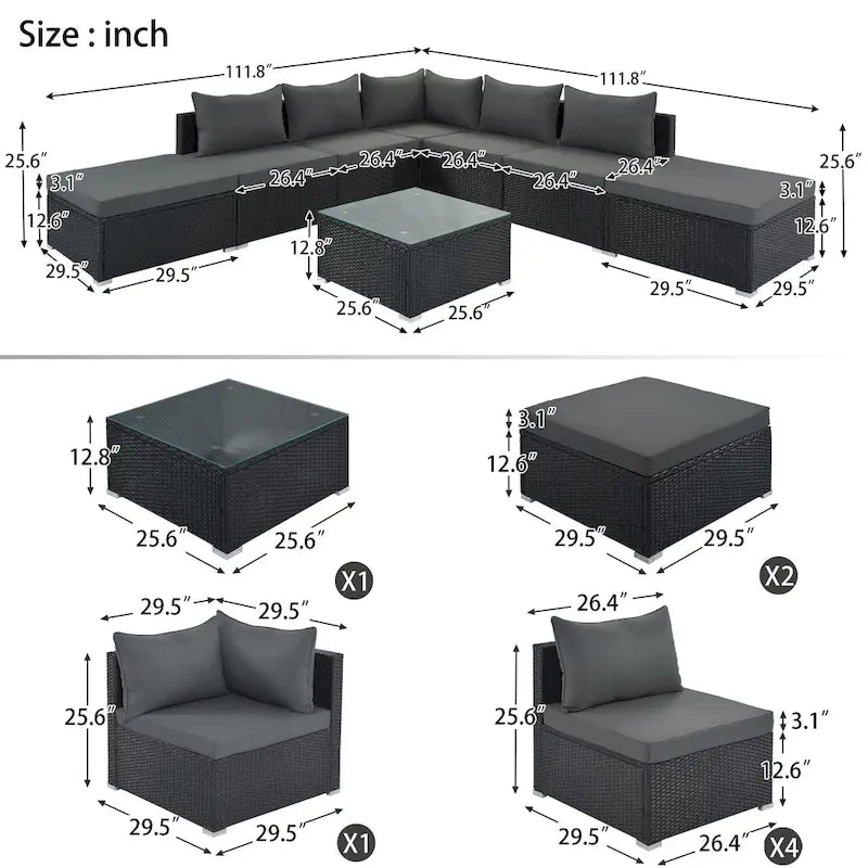 Ensemble de canapés de jardin en osier 8 pièces avec coussins et table basse