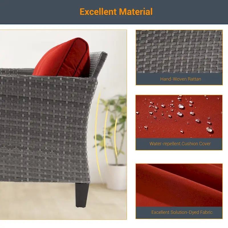 LIVOOSUN Ensemble de canapés de patio 9 pièces en rotin PE gris avec poufs et table