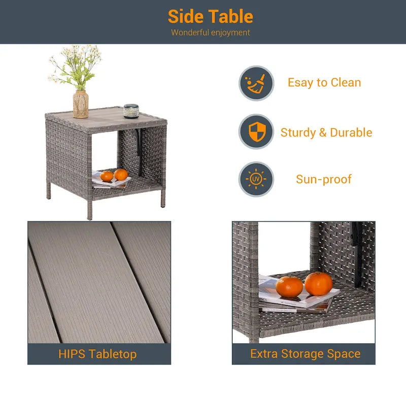 LIVOOSUN Ensemble de canapés de patio 9 pièces en rotin PE gris avec poufs et table