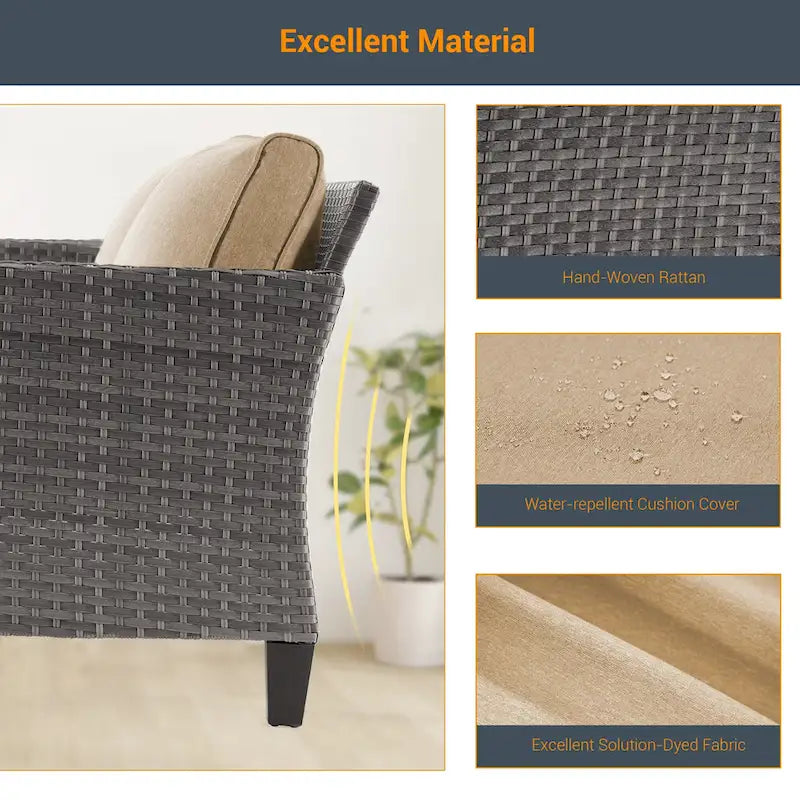 LIVOOSUN Ensemble de canapés de patio 9 pièces en rotin PE gris avec poufs et table