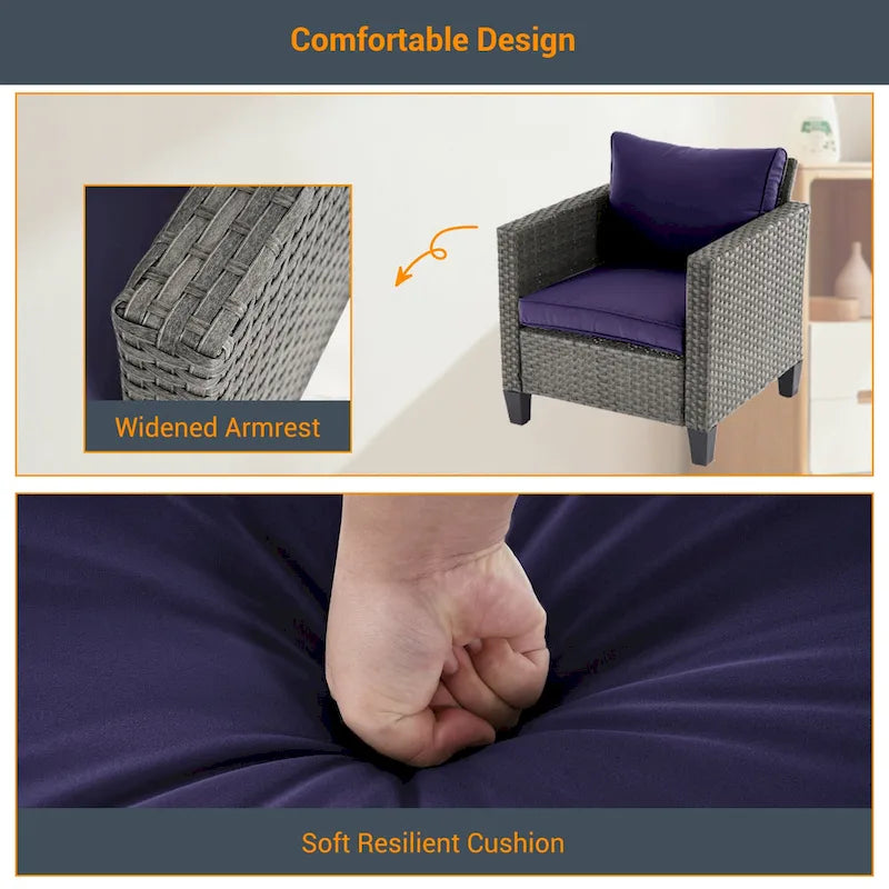 LIVOOSUN Ensemble de canapés de patio 9 pièces en rotin PE gris avec poufs et table