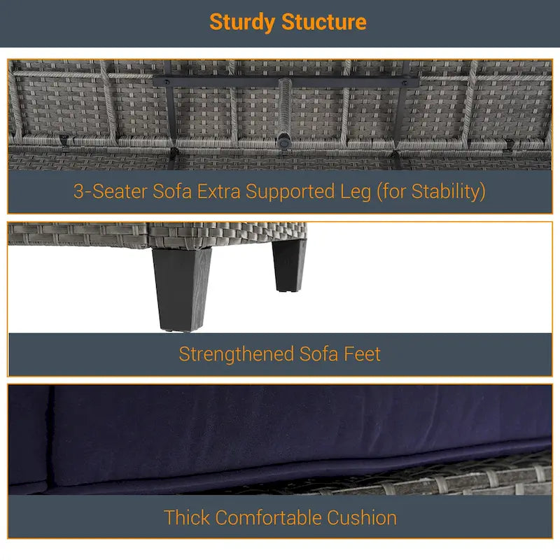 LIVOOSUN Ensemble de canapés de patio 9 pièces en rotin PE gris avec poufs et table
