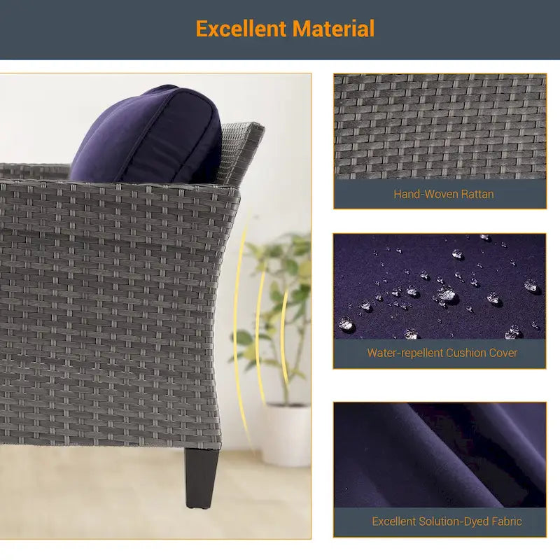 LIVOOSUN Ensemble de canapés de patio 9 pièces en rotin PE gris avec poufs et table