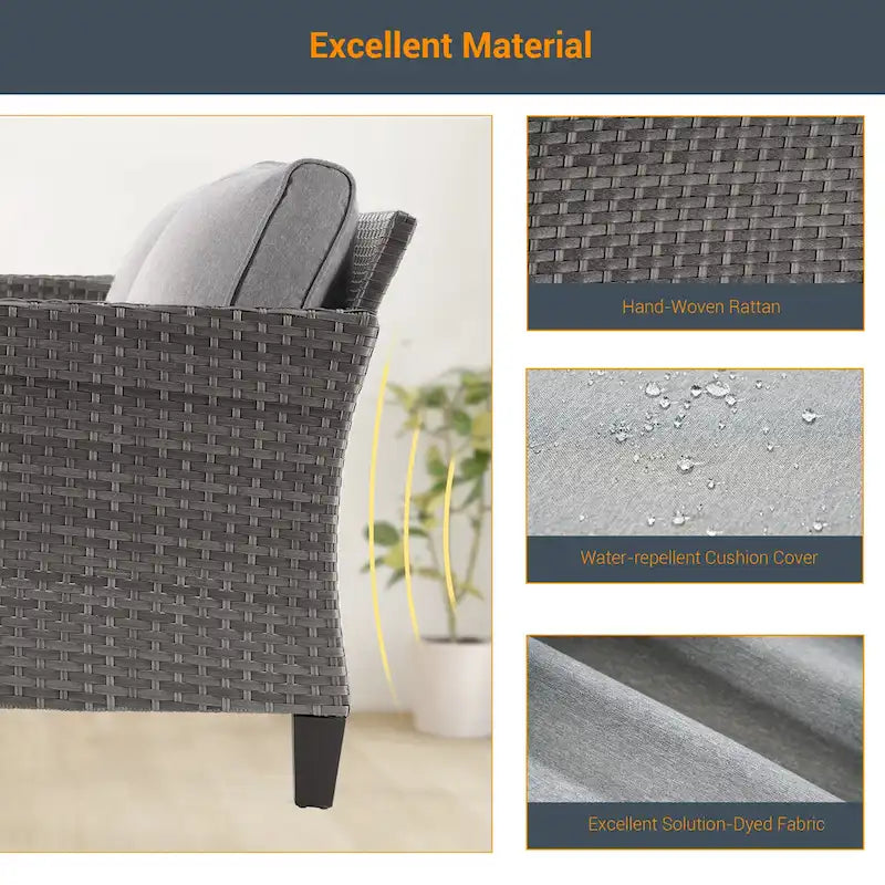 LIVOOSUN Ensemble de canapés de patio 9 pièces en rotin PE gris avec poufs et table