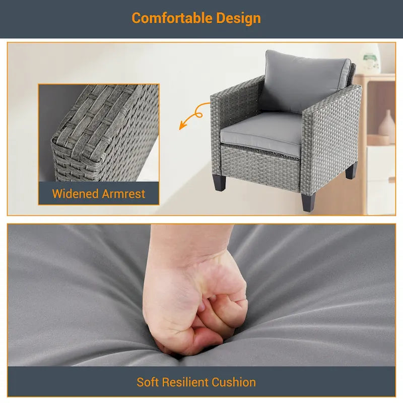 LIVOOSUN Ensemble de canapés de patio 9 pièces en rotin PE gris avec poufs et table
