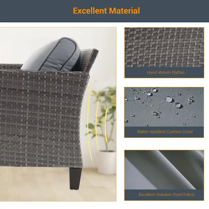 LIVOOSUN Ensemble de canapés de patio 9 pièces en rotin PE gris avec poufs et table