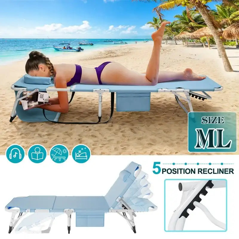 Chaise longue de plage surdimensionnée 3 en 1, 5 positions réglables, pour la plage
