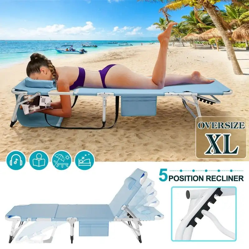 Chaise longue de plage surdimensionnée 3 en 1, 5 positions réglables, pour la plage