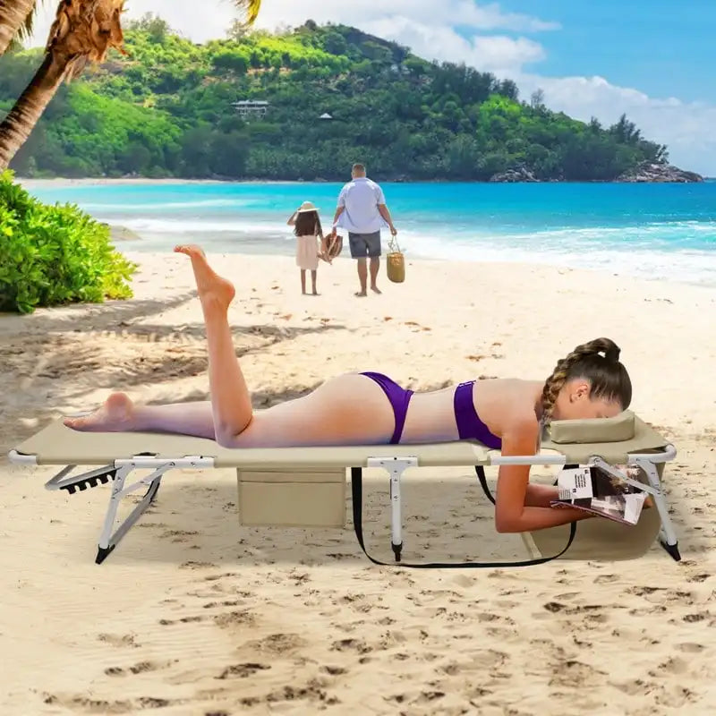 Chaise longue de plage surdimensionnée 3 en 1, 5 positions réglables, pour la plage