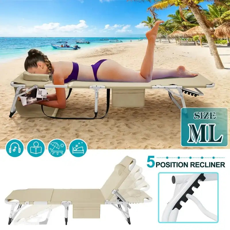 Chaise longue de plage surdimensionnée 3 en 1, 5 positions réglables, pour la plage