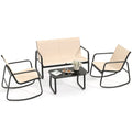 Ensemble de conversation d'extérieur 4 pièces Moasis en textilène avec table en verre