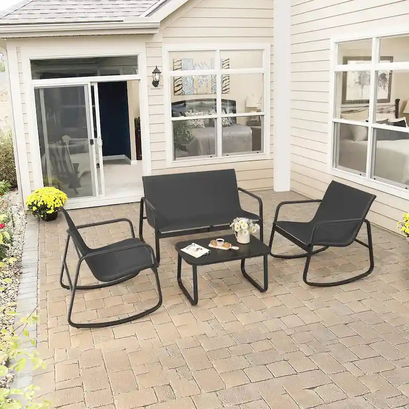 Moasis 4-Piece Outdoor Patio Textline Conversation Set with Glass Table