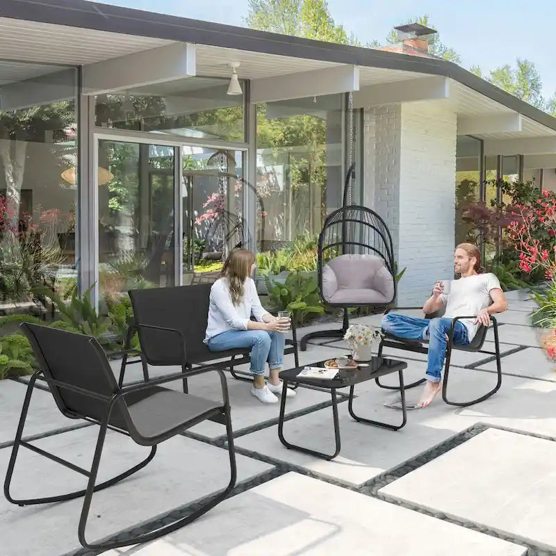Ensemble de conversation d'extérieur 4 pièces Moasis en textilène avec table en verre