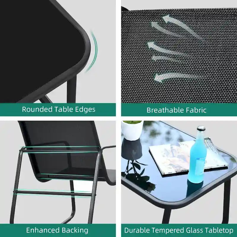 Ensemble de conversation d'extérieur 4 pièces Moasis en textilène avec table en verre