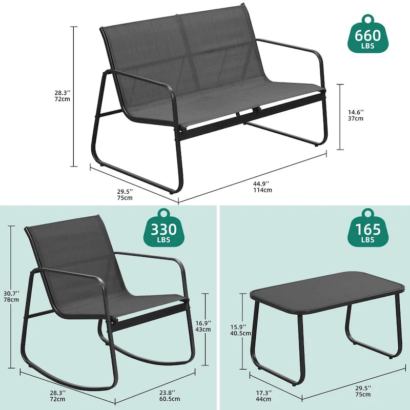 Ensemble de conversation d'extérieur 4 pièces Moasis en textilène avec table en verre