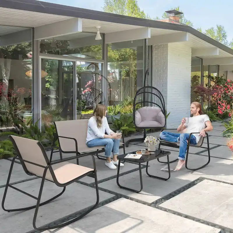 Ensemble de conversation d'extérieur 4 pièces Moasis en textilène avec table en verre