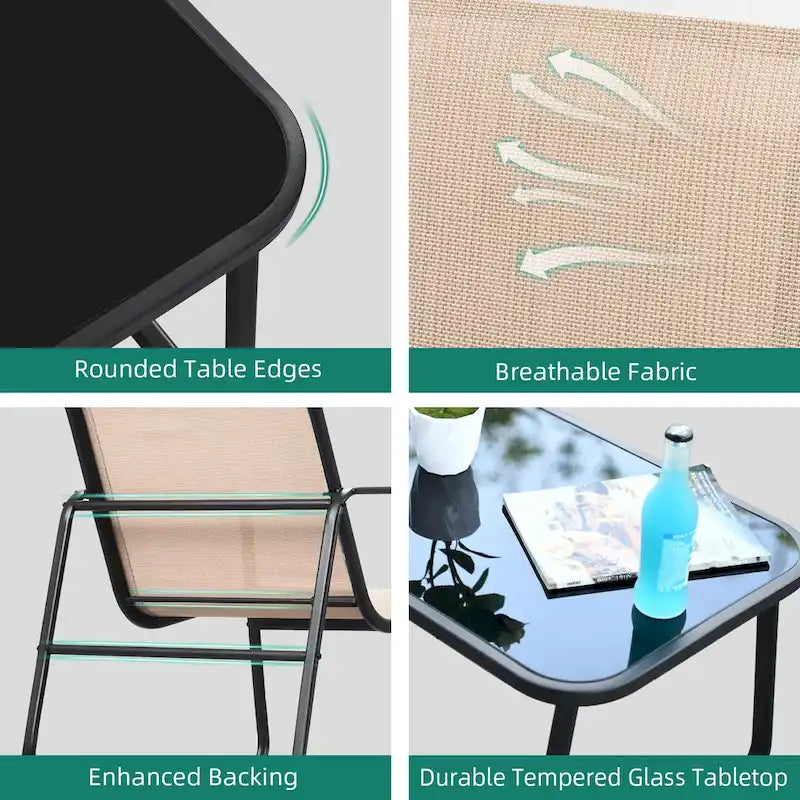 Ensemble de conversation d'extérieur 4 pièces Moasis en textilène avec table en verre