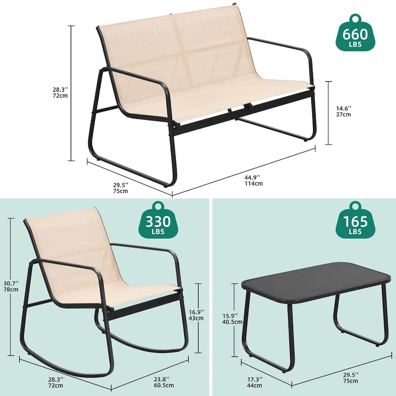 Ensemble de conversation d'extérieur 4 pièces Moasis en textilène avec table en verre