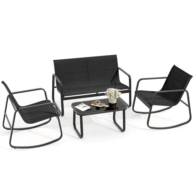 Ensemble de conversation d'extérieur 4 pièces Moasis en textilène avec table en verre