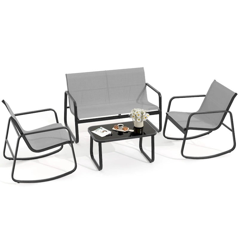 Ensemble de conversation d'extérieur 4 pièces Moasis en textilène avec table en verre