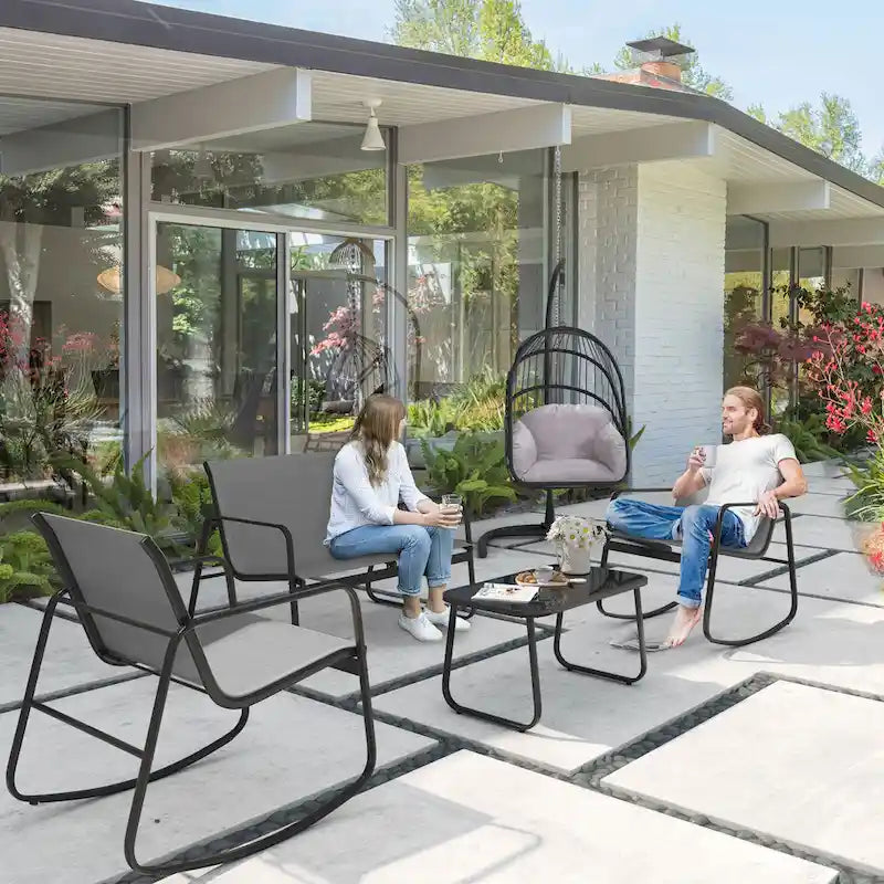 Ensemble de conversation d'extérieur 4 pièces Moasis en textilène avec table en verre