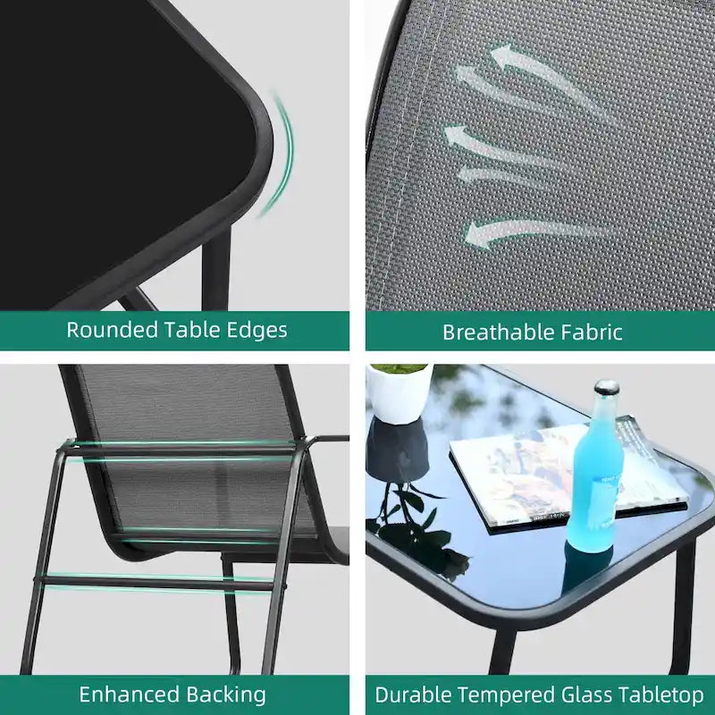 Ensemble de conversation d'extérieur 4 pièces Moasis en textilène avec table en verre