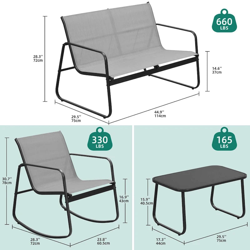 Ensemble de conversation d'extérieur 4 pièces Moasis en textilène avec table en verre