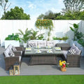 Abrihome 7-piece Patio Outdoor Wicker Sofa Set with Fire Pit Table