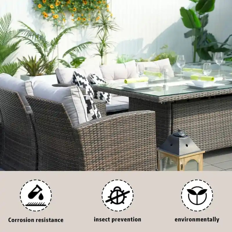Ensemble de canapés de jardin en osier 7 pièces Abrihome avec table brasero