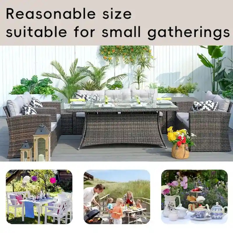 Ensemble de canapés de jardin en osier 7 pièces Abrihome avec table brasero