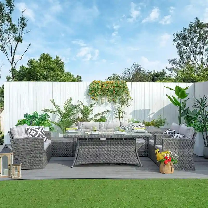 Ensemble de canapés de jardin en osier 7 pièces Abrihome avec table brasero