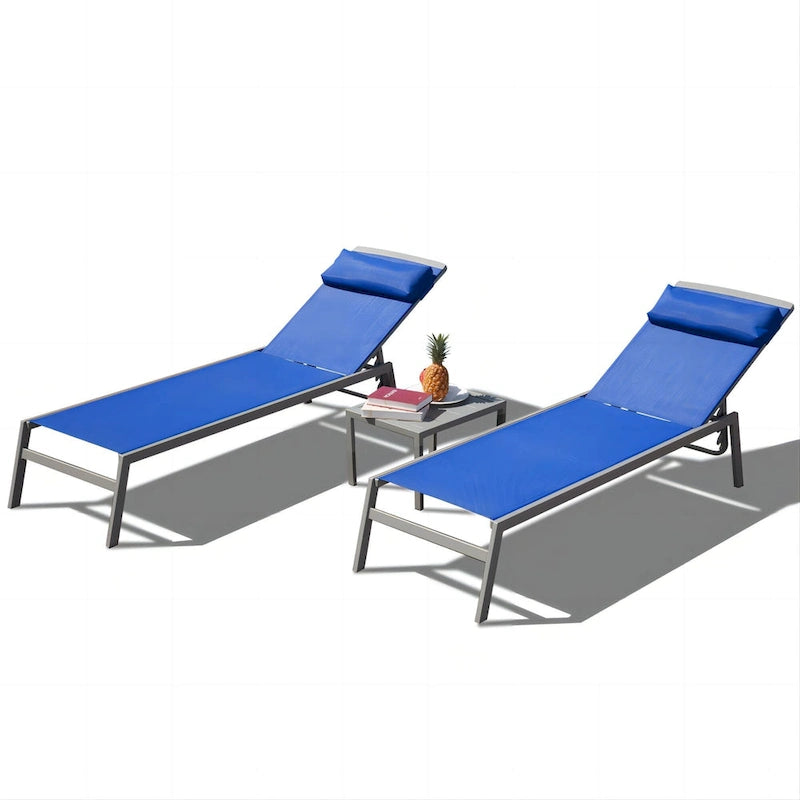 3 chaises longues de piscine réglables en aluminium
