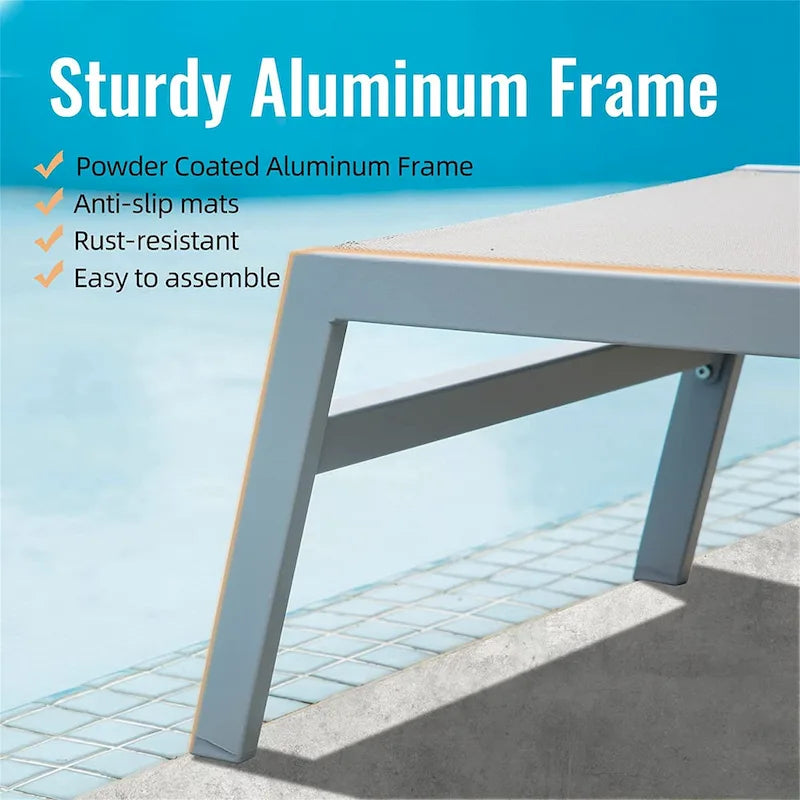 3 chaises longues de piscine réglables en aluminium