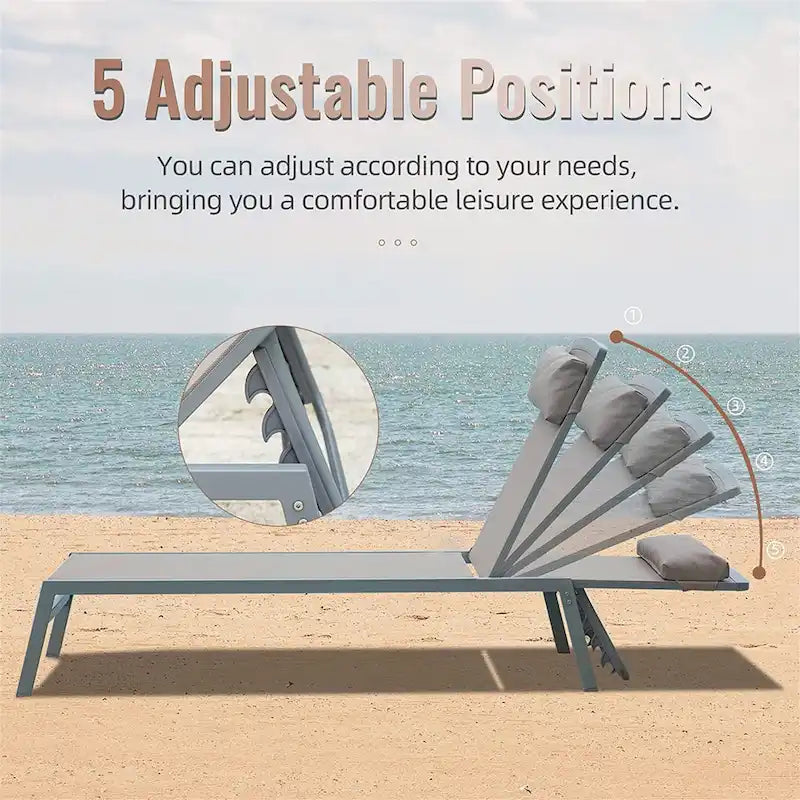3 chaises longues de piscine réglables en aluminium