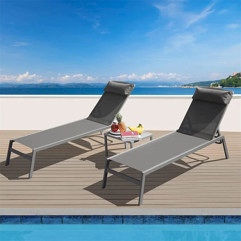 3 chaises longues de piscine réglables en aluminium