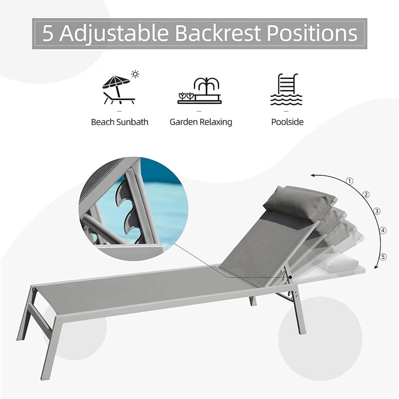 3 chaises longues de piscine réglables en aluminium