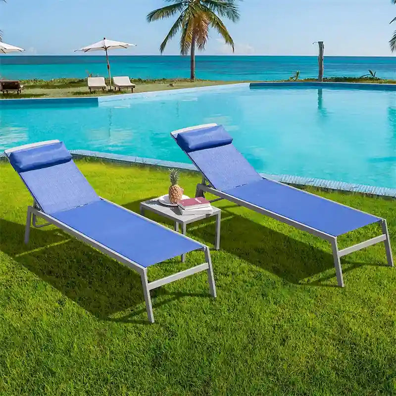 3 chaises longues de piscine réglables en aluminium